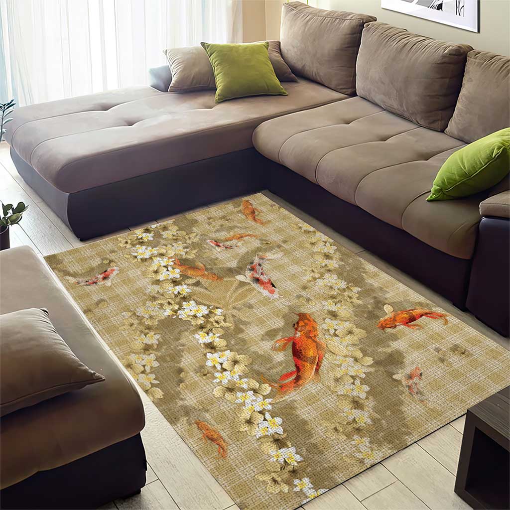Beige Palaka Hawaiian And Japanese Area Rug Sakura Lei With Koi Fish DT05 - Polynesian Pride