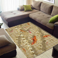Beige Palaka Hawaiian And Japanese Area Rug Sakura Lei With Koi Fish DT05 - Polynesian Pride