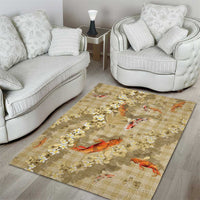 Beige Palaka Hawaiian And Japanese Area Rug Sakura Lei With Koi Fish DT05 - Polynesian Pride