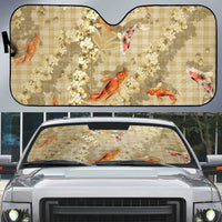 Beige Palaka Hawaiian And Japanese Auto Sun Shade Sakura Lei With Koi Fish DT05 Beige - Polynesian Pride
