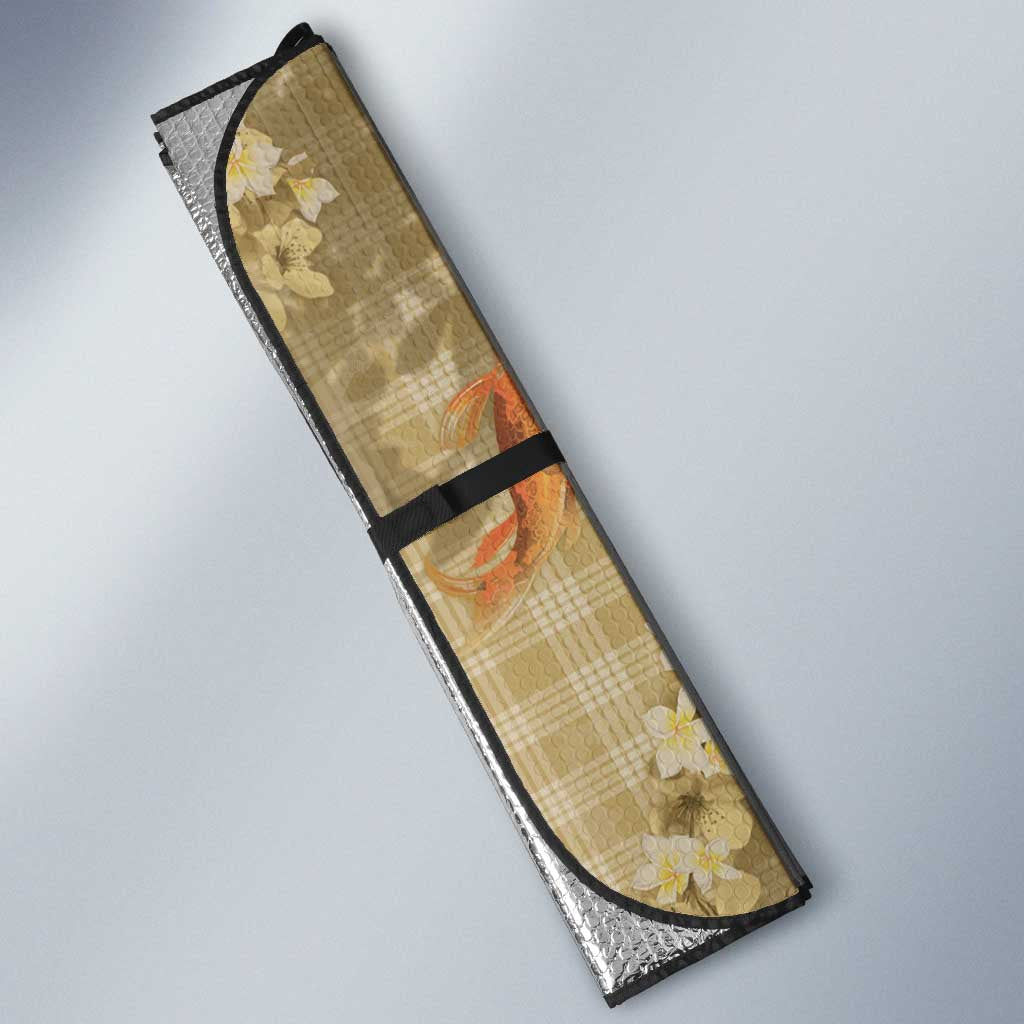 Beige Palaka Hawaiian And Japanese Auto Sun Shade Sakura Lei With Koi Fish DT05 - Polynesian Pride