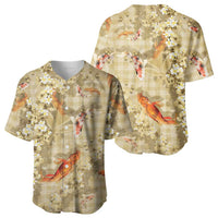 Beige Palaka Hawaiian And Japanese Baseball Jersey Sakura Lei With Koi Fish - Polynesian Pride