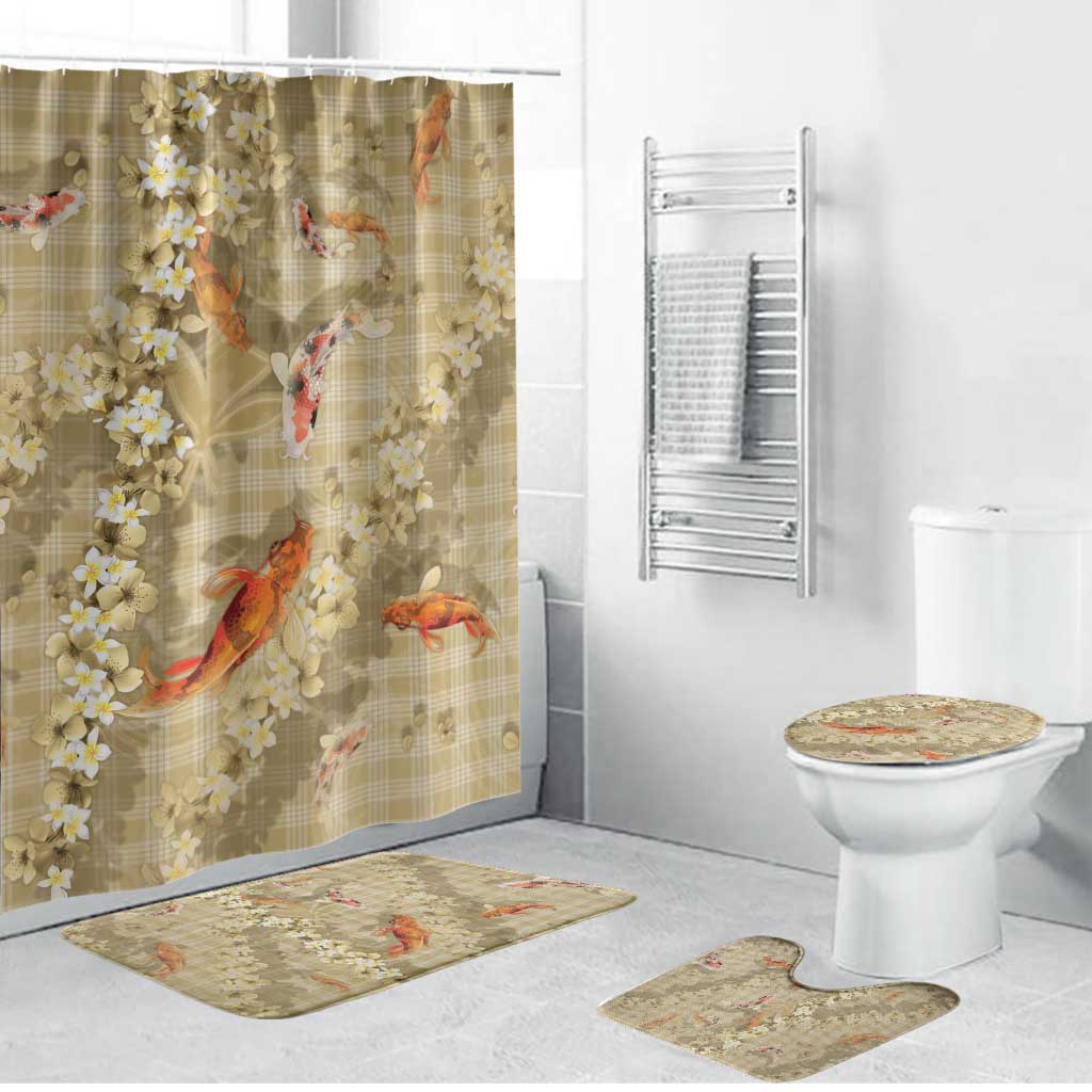 Beige Palaka Hawaiian And Japanese Bathroom Set Sakura Lei With Koi Fish DT05 Bathroom Set (4 pcs) Beige - Polynesian Pride