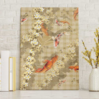 Beige Palaka Hawaiian And Japanese Canvas Wall Art Sakura Lei With Koi Fish DT05 Without Frame Beige - Polynesian Pride