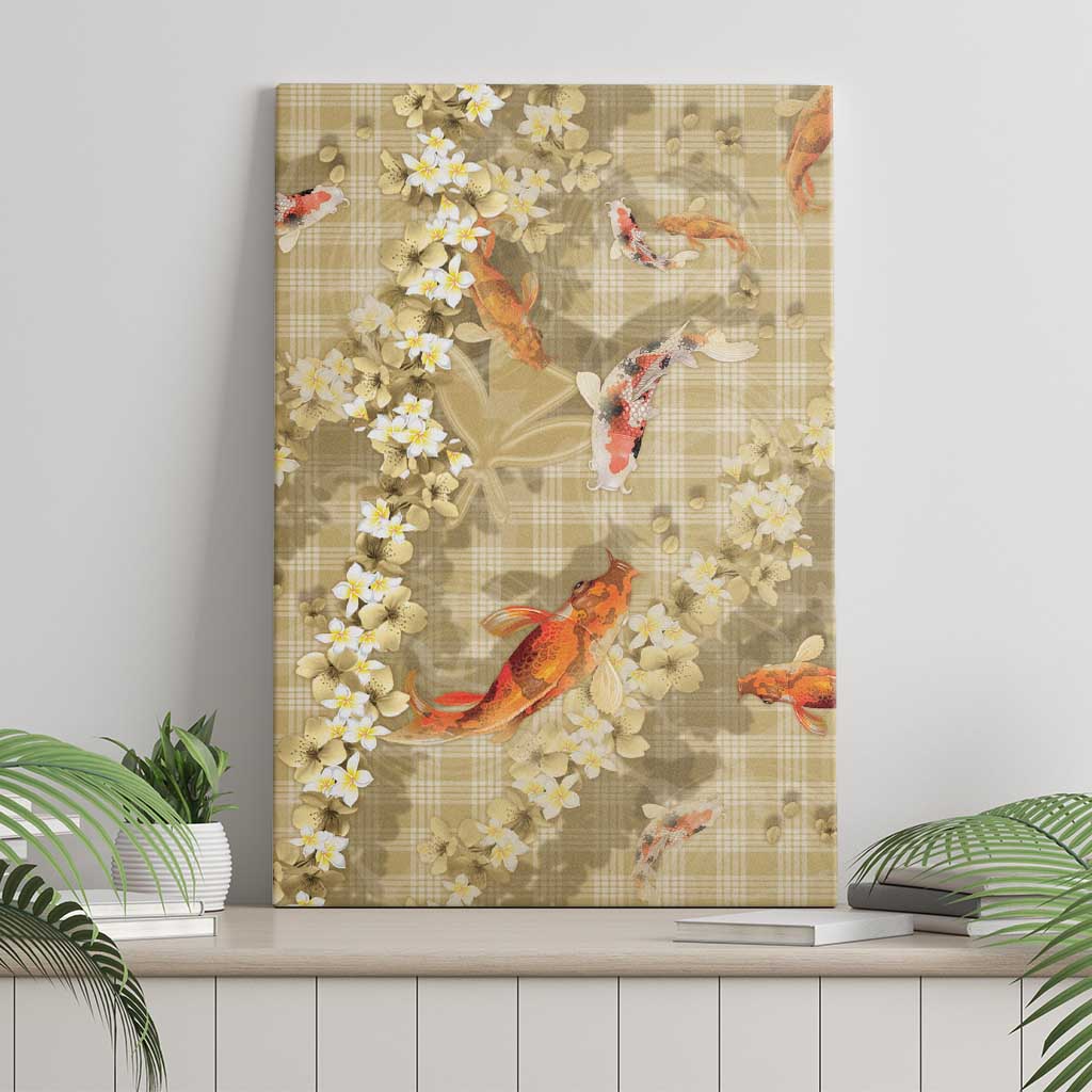 Beige Palaka Hawaiian And Japanese Canvas Wall Art Sakura Lei With Koi Fish DT05 - Polynesian Pride