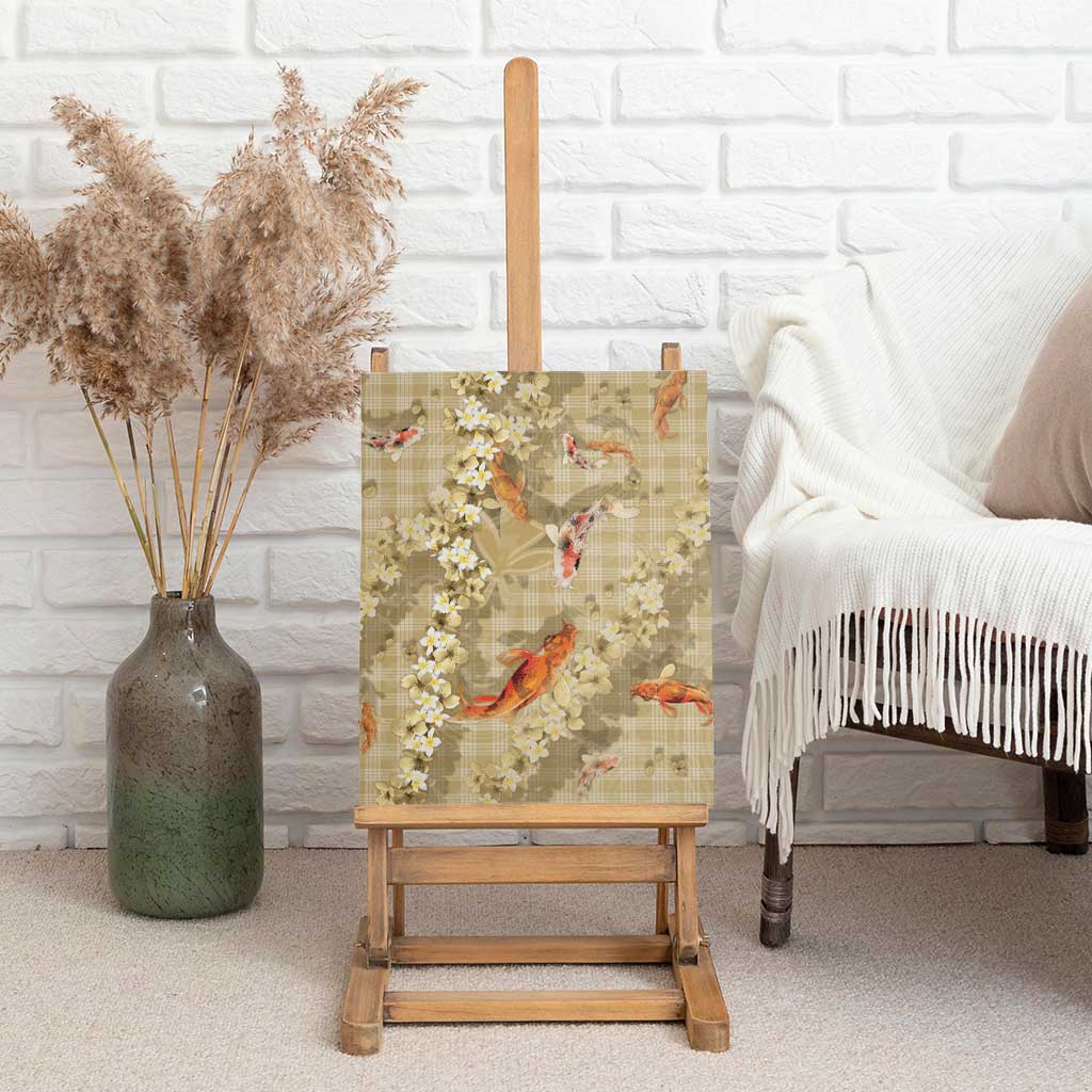 Beige Palaka Hawaiian And Japanese Canvas Wall Art Sakura Lei With Koi Fish DT05 - Polynesian Pride