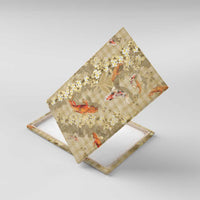 Beige Palaka Hawaiian And Japanese Canvas Wall Art Sakura Lei With Koi Fish DT05 With Frame Beige - Polynesian Pride