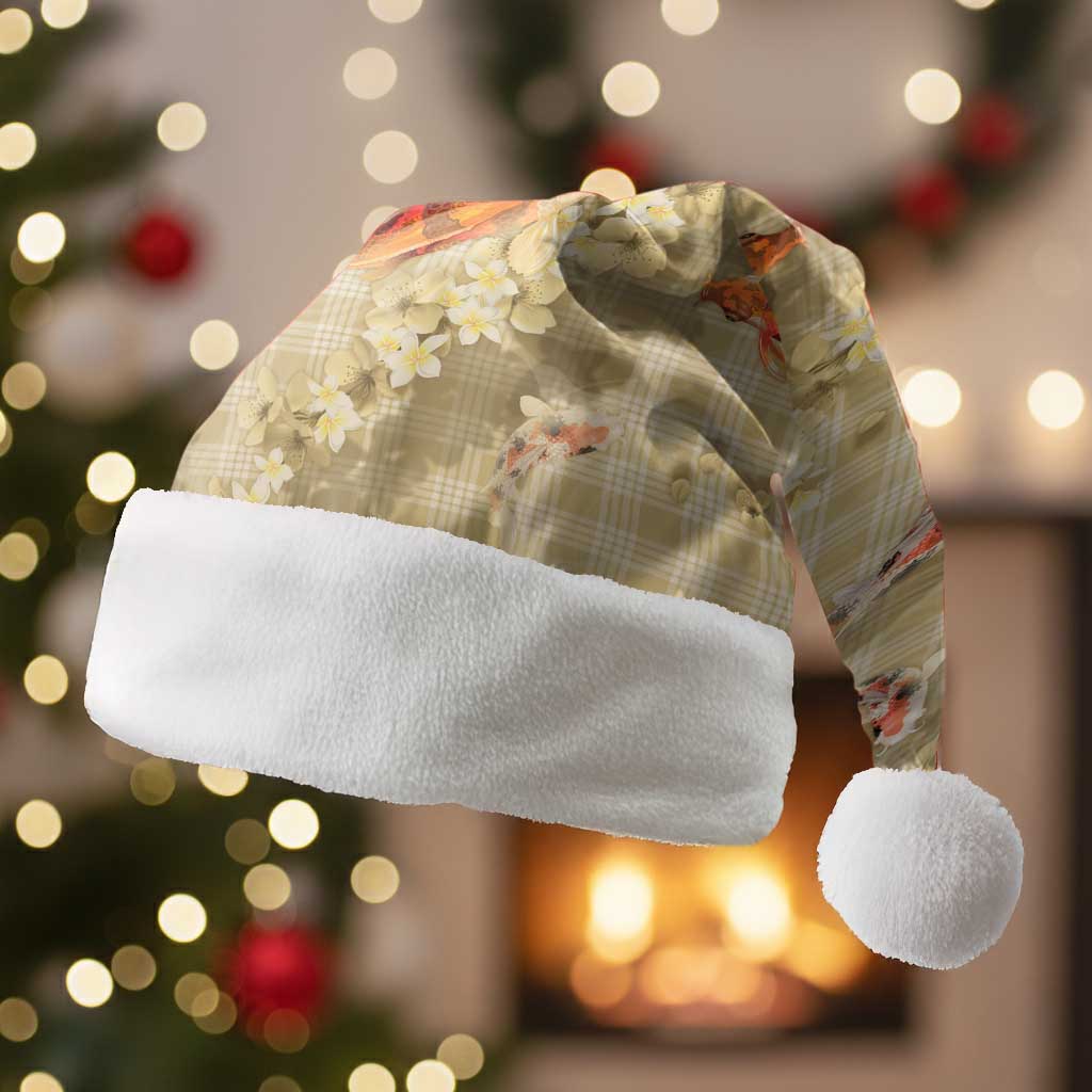 Beige Palaka Hawaiian And Japanese Christmas Santa Hat Sakura Lei With Koi Fish - Polynesian Pride