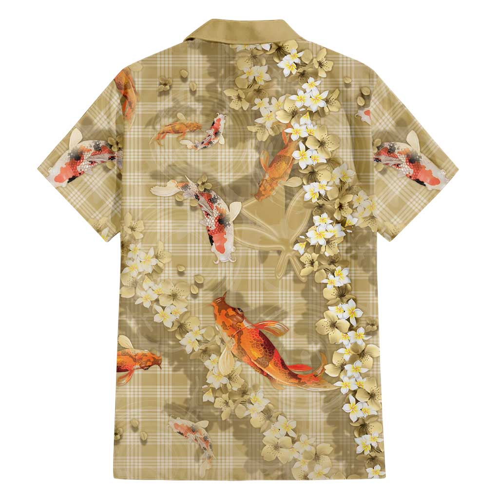 Beige Palaka Hawaiian And Japanese Family Matching Mermaid Dress and Hawaiian Shirt Sakura Lei With Koi Fish - Polynesian Pride