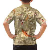 Beige Palaka Hawaiian And Japanese Family Matching Puletasi and Hawaiian Shirt Sakura Lei With Koi Fish - Polynesian Pride