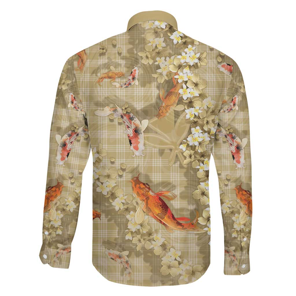 Beige Palaka Hawaiian And Japanese Family Matching Puletasi and Hawaiian Shirt Sakura Lei With Koi Fish - Polynesian Pride