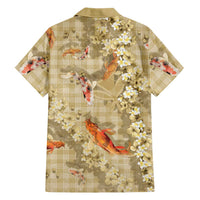 Beige Palaka Hawaiian And Japanese Family Matching Summer Maxi Dress and Hawaiian Shirt Sakura Lei With Koi Fish - Polynesian Pride