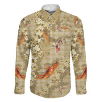 Beige Palaka Hawaiian And Japanese Family Matching Summer Maxi Dress and Hawaiian Shirt Sakura Lei With Koi Fish - Polynesian Pride