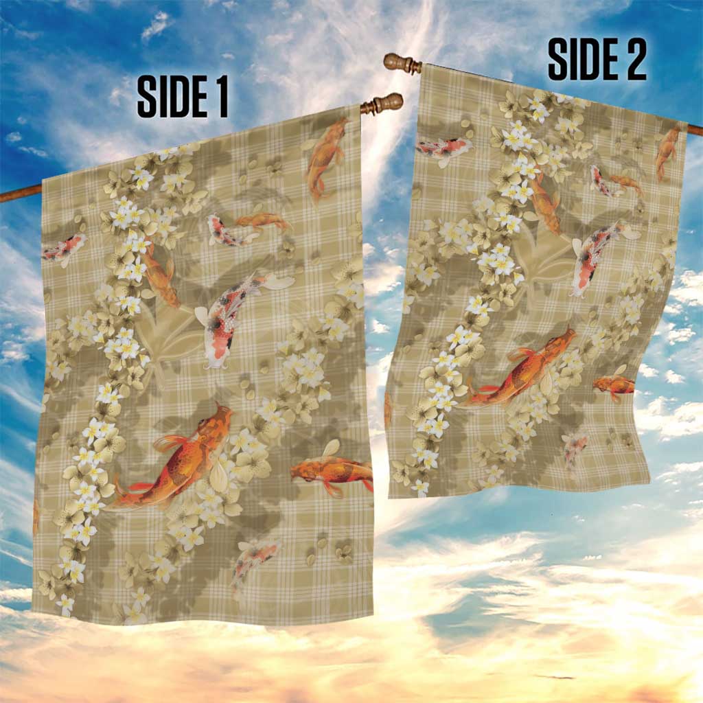 Beige Palaka Hawaiian And Japanese Garden Flag Sakura Lei With Koi Fish - Polynesian Pride