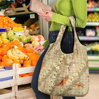 Beige Palaka Hawaiian And Japanese Grocery Bag Sakura Lei With Koi Fish - Polynesian Pride