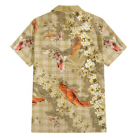 Beige Palaka Hawaiian And Japanese Hawaiian Shirt Sakura Lei With Koi Fish - Polynesian Pride