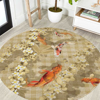 Beige Palaka Hawaiian And Japanese Round Carpet Sakura Lei With Koi Fish DT05 Beige - Polynesian Pride