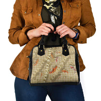 Beige Palaka Hawaiian And Japanese Shoulder Handbag Sakura Lei With Koi Fish DT05 - Polynesian Pride
