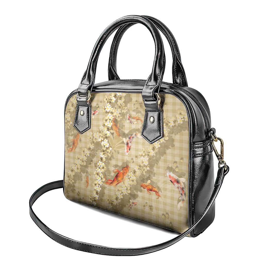 Beige Palaka Hawaiian And Japanese Shoulder Handbag Sakura Lei With Koi Fish DT05 - Polynesian Pride