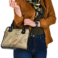 Beige Palaka Hawaiian And Japanese Shoulder Handbag Sakura Lei With Koi Fish DT05 - Polynesian Pride
