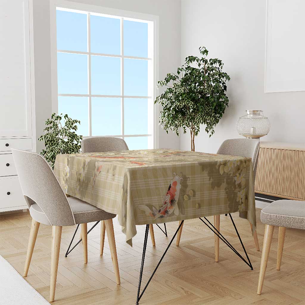 Beige Palaka Hawaiian And Japanese Tablecloth Sakura Lei With Koi Fish - Polynesian Pride