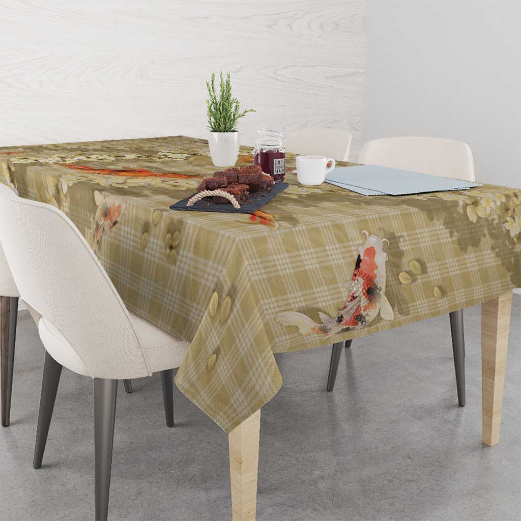 Beige Palaka Hawaiian And Japanese Tablecloth Sakura Lei With Koi Fish - Polynesian Pride