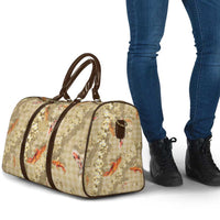 Beige Palaka Hawaiian And Japanese Travel Bag Sakura Lei With Koi Fish - Polynesian Pride