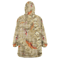 Beige Palaka Hawaiian And Japanese Wearable Blanket Hoodie Sakura Lei With Koi Fish DT05 - Polynesian Pride