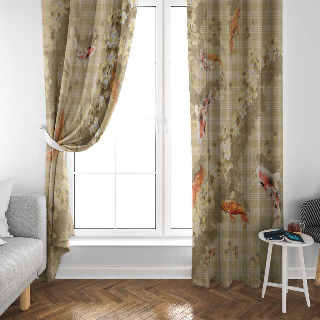 Beige Palaka Hawaiian And Japanese Window Curtain Sakura Lei With Koi Fish - Polynesian Pride