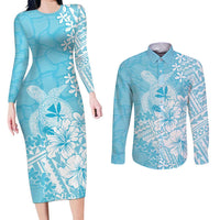 Hawaii Kanaka Maoli Couples Matching Long Sleeve Bodycon Dress and Long Sleeve Button Shirt Polynesian Turtle Tattoo
