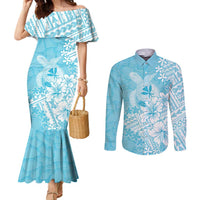 Hawaii Kanaka Maoli Couples Matching Mermaid Dress and Long Sleeve Button Shirt Polynesian Turtle Tattoo