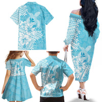 Hawaii Kanaka Maoli Family Matching Off The Shoulder Long Sleeve Dress and Hawaiian Shirt Polynesian Turtle Tattoo