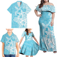 Hawaii Kanaka Maoli Family Matching Off Shoulder Maxi Dress and Hawaiian Shirt Polynesian Turtle Tattoo