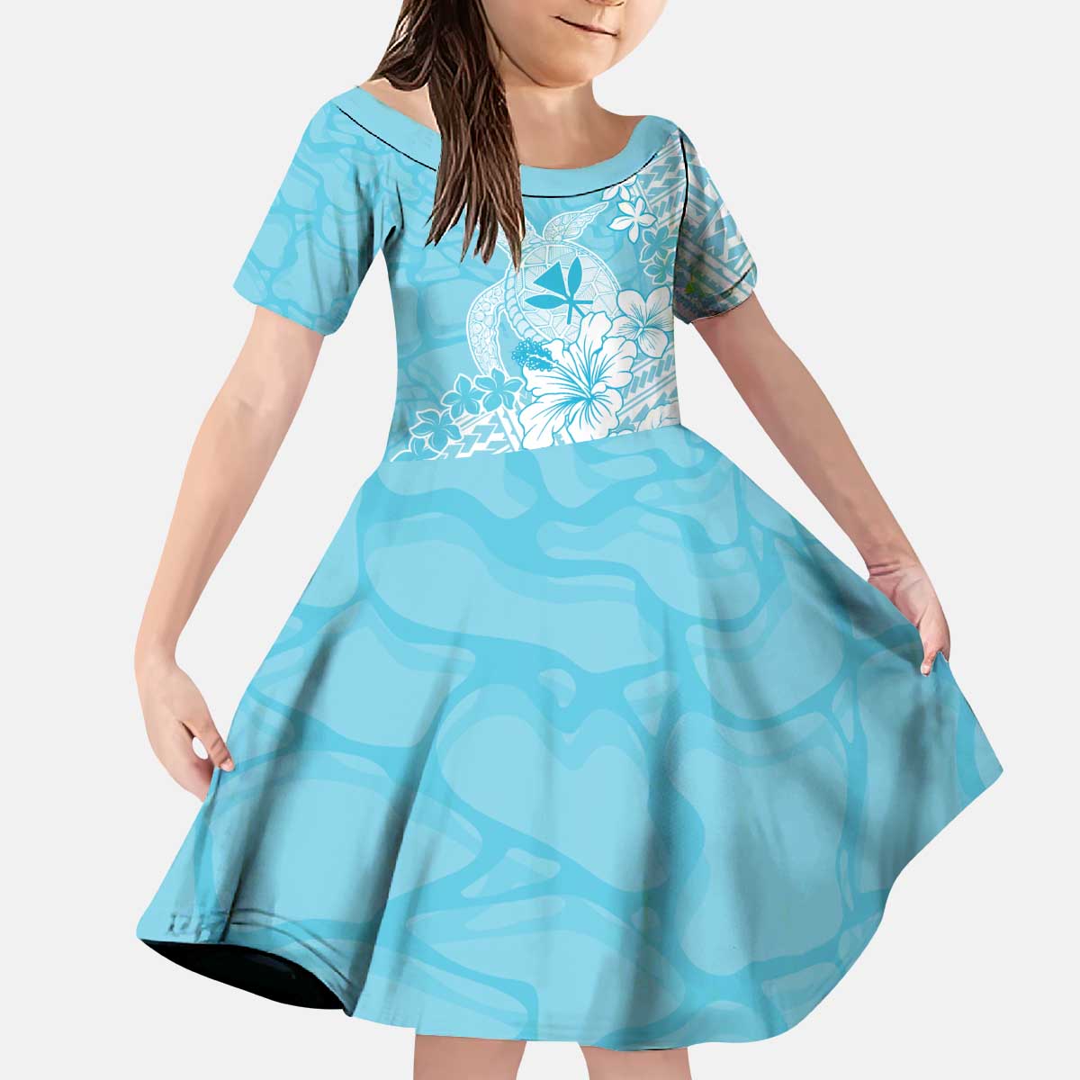 Hawaii Kanaka Maoli Kid Short Sleeve Dress Polynesian Turtle Tattoo