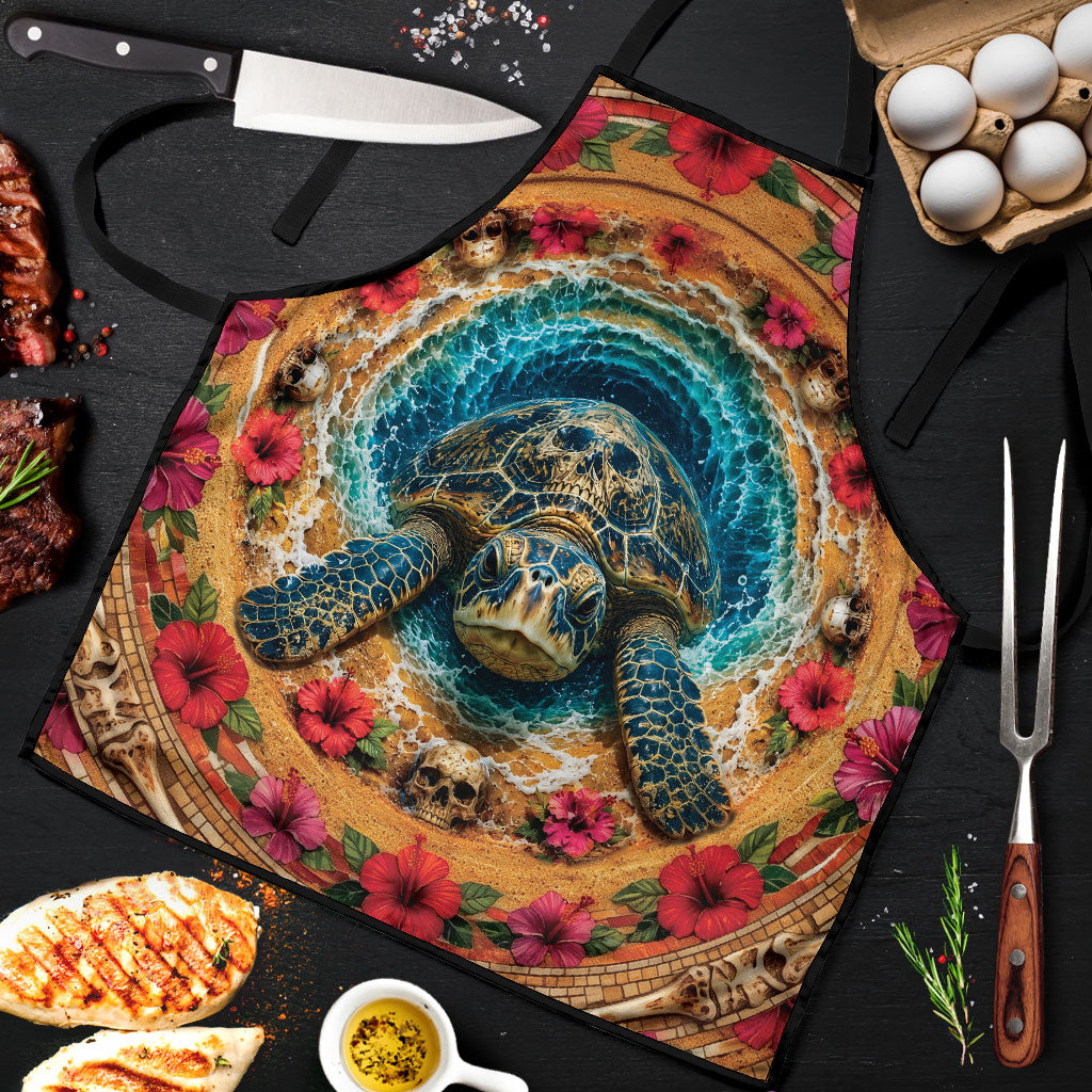 3D Illusion Honu Halloween Apron Hawaiian Sea Turtle Skull Shell Vortex DT05 Blue - Polynesian Pride