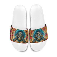3D Illusion Honu Halloween Slide Sandals Hawaiian Sea Turtle Skull Shell Vortex DT05 Blue - Polynesian Pride