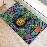 3D Illusion Pineapple Jack O Lantern Halloween Rubber Doormat Tropical Spooky Fruit Monstera Swirl DT05 - Polynesian Pride