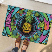 3D Illusion Pineapple Jack O Lantern Halloween Rubber Doormat Tropical Spooky Fruit Monstera Swirl DT05 - Polynesian Pride