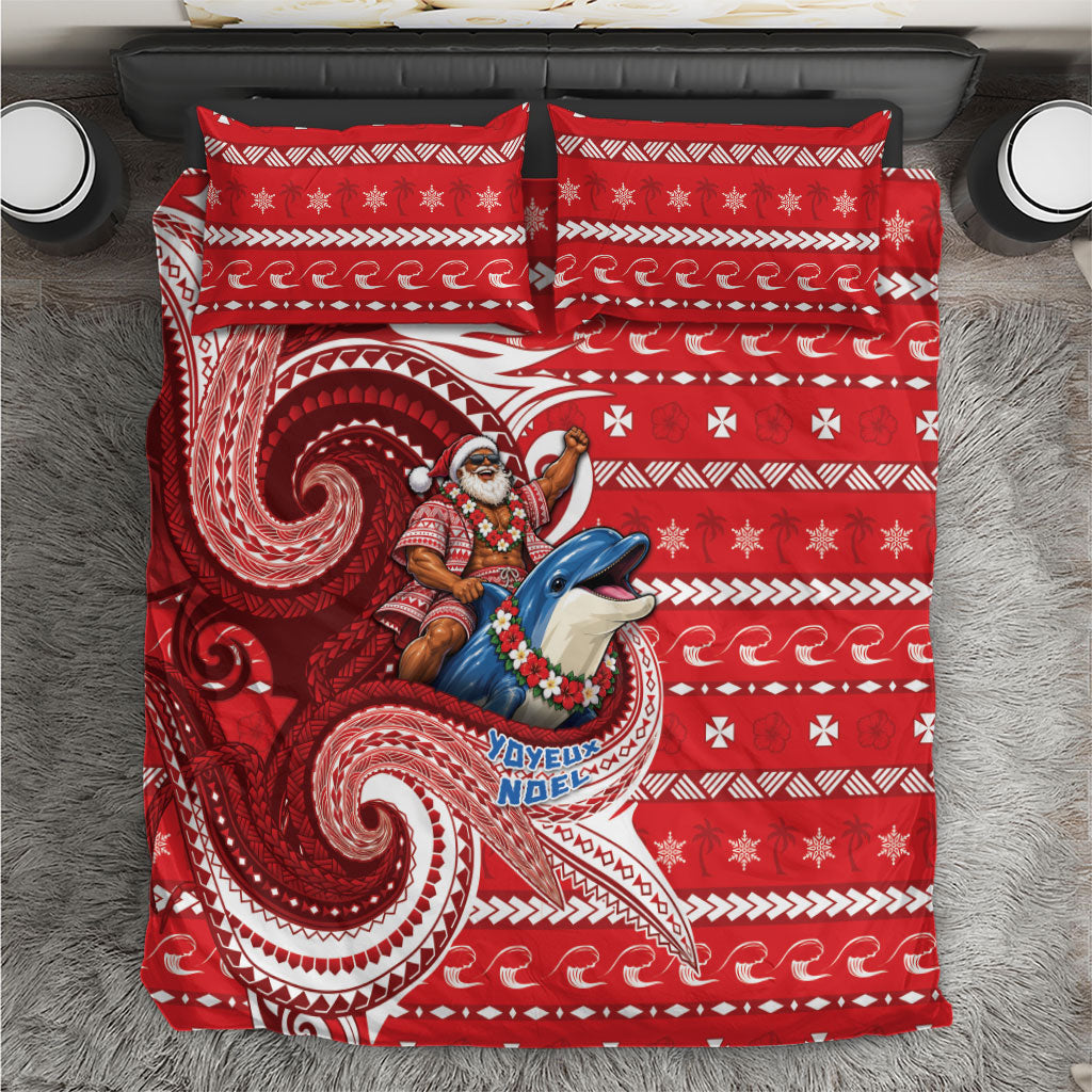 Wallis And Futuna Christmas Bedding Set Santa Riding Ocean Dolphin