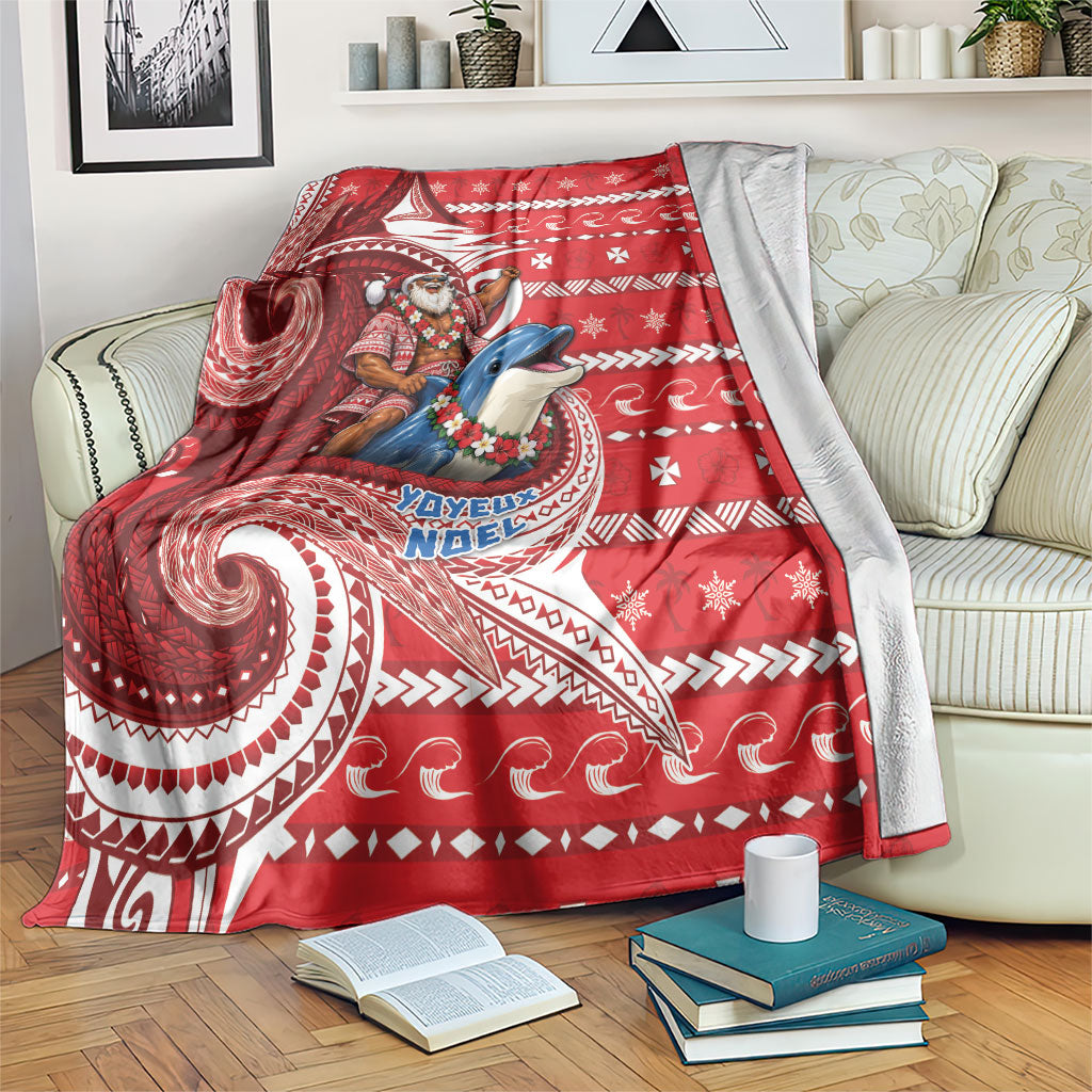 Wallis And Futuna Christmas Blanket Santa Riding Ocean Dolphin