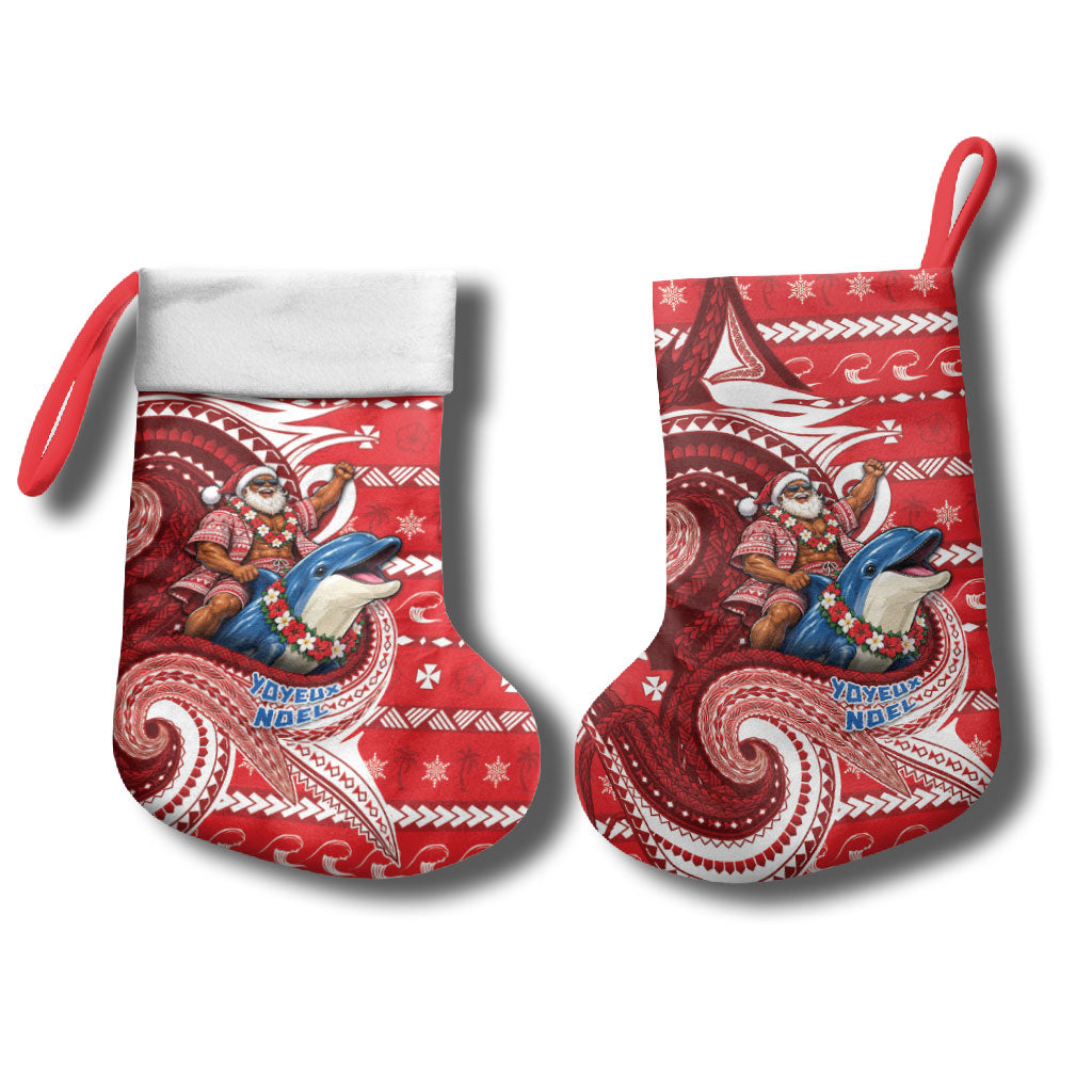 Wallis And Futuna Christmas Stocking Santa Riding Ocean Dolphin DT05 - Polynesian Pride
