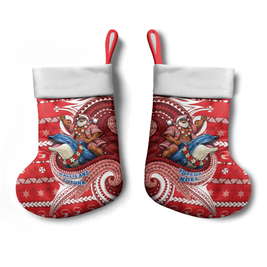 Wallis And Futuna Christmas Stocking Santa Riding Ocean Dolphin DT05 - Polynesian Pride