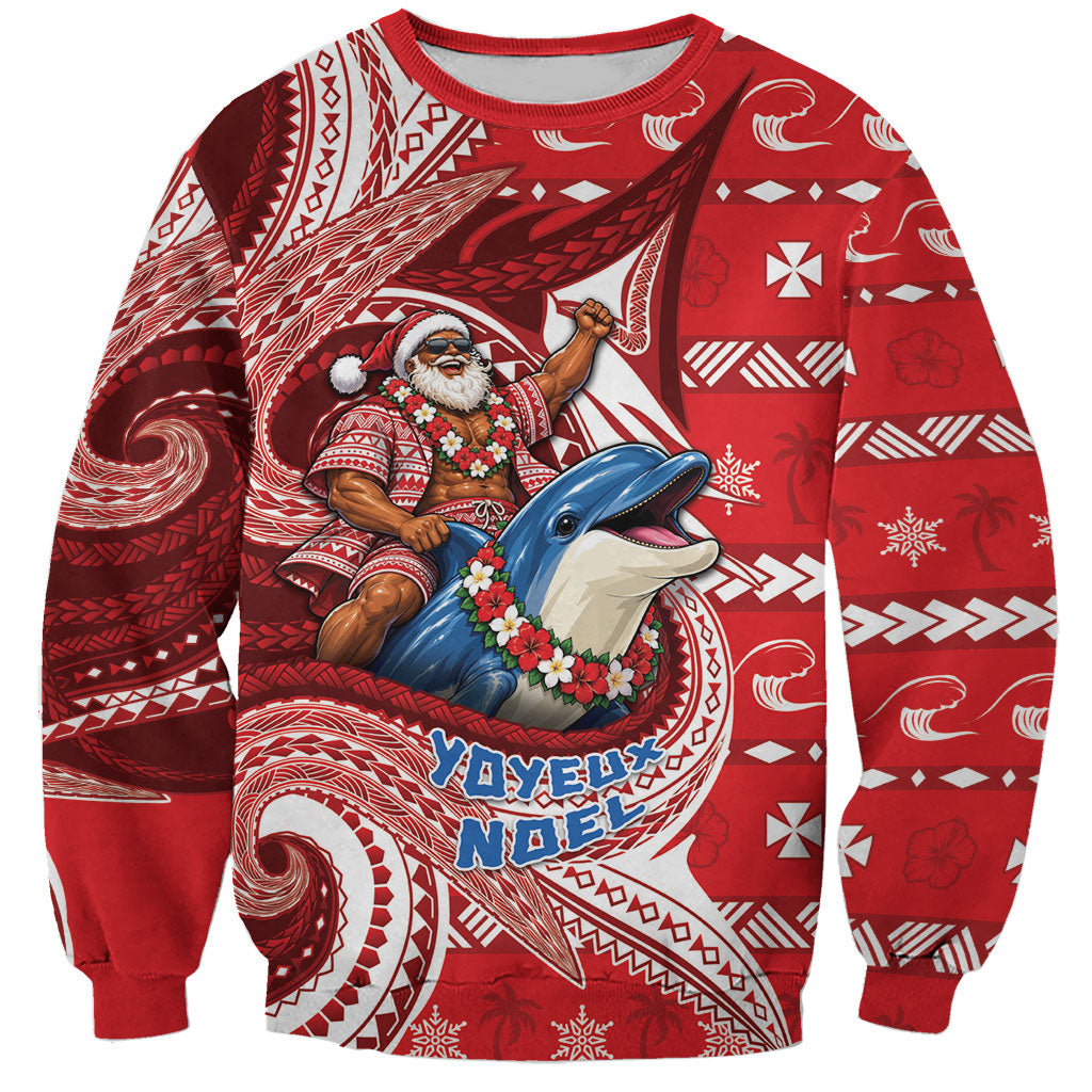 Wallis And Futuna Christmas Sweatshirt Santa Riding Ocean Dolphin