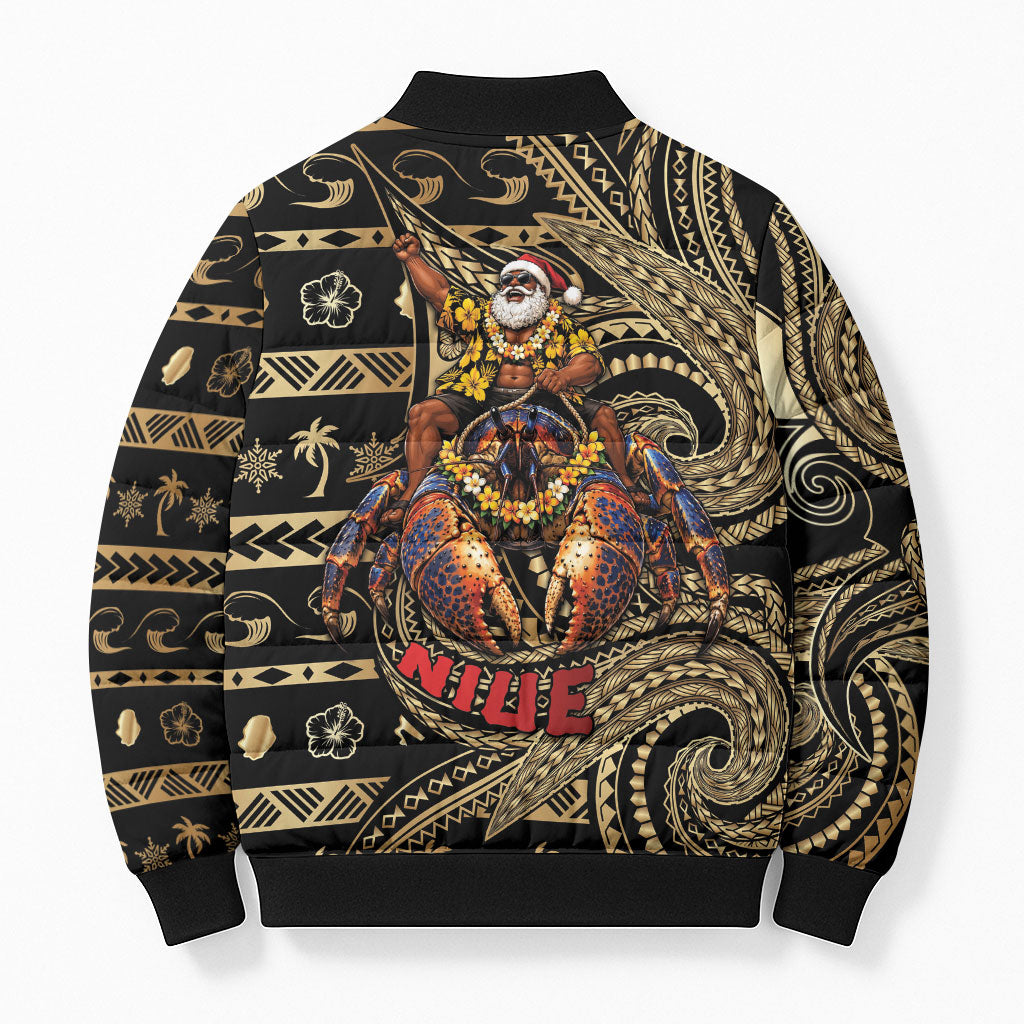 Niue Christmas Bomber Puffer Jacket Santa Riding Coconut Crab DT05 - Polynesian Pride