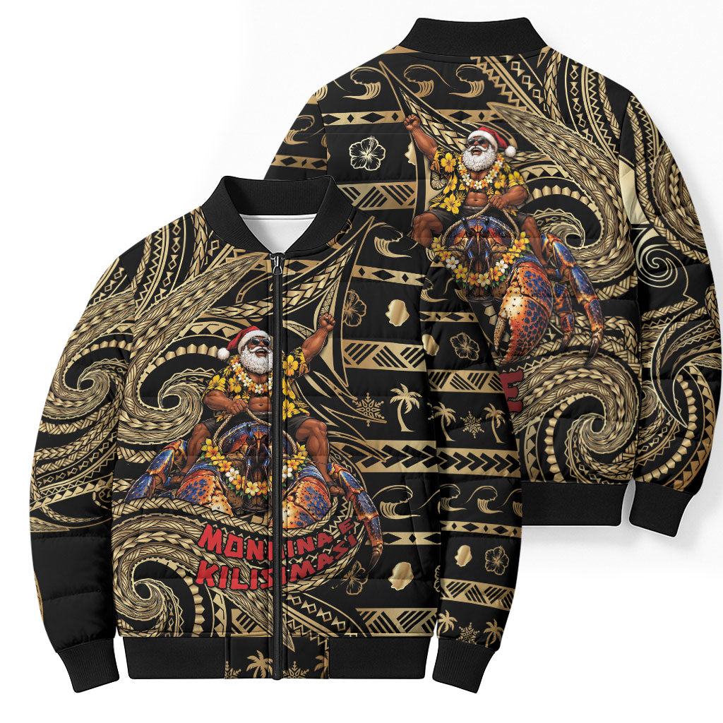 Niue Christmas Bomber Puffer Jacket Santa Riding Coconut Crab DT05 - Polynesian Pride