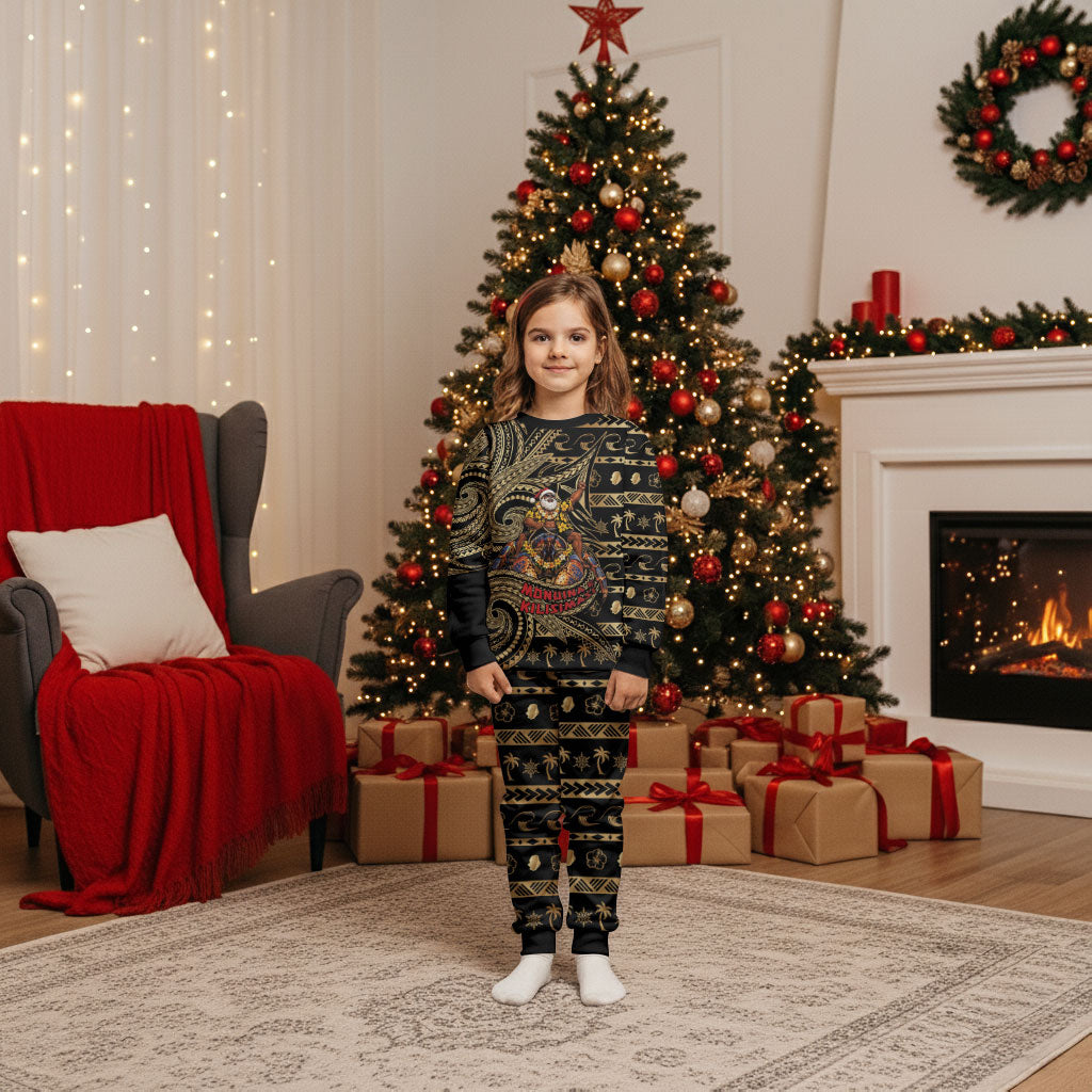 Niue Christmas Pajama Set Santa Riding Coconut Crab DT05 Kid Gold - Polynesian Pride