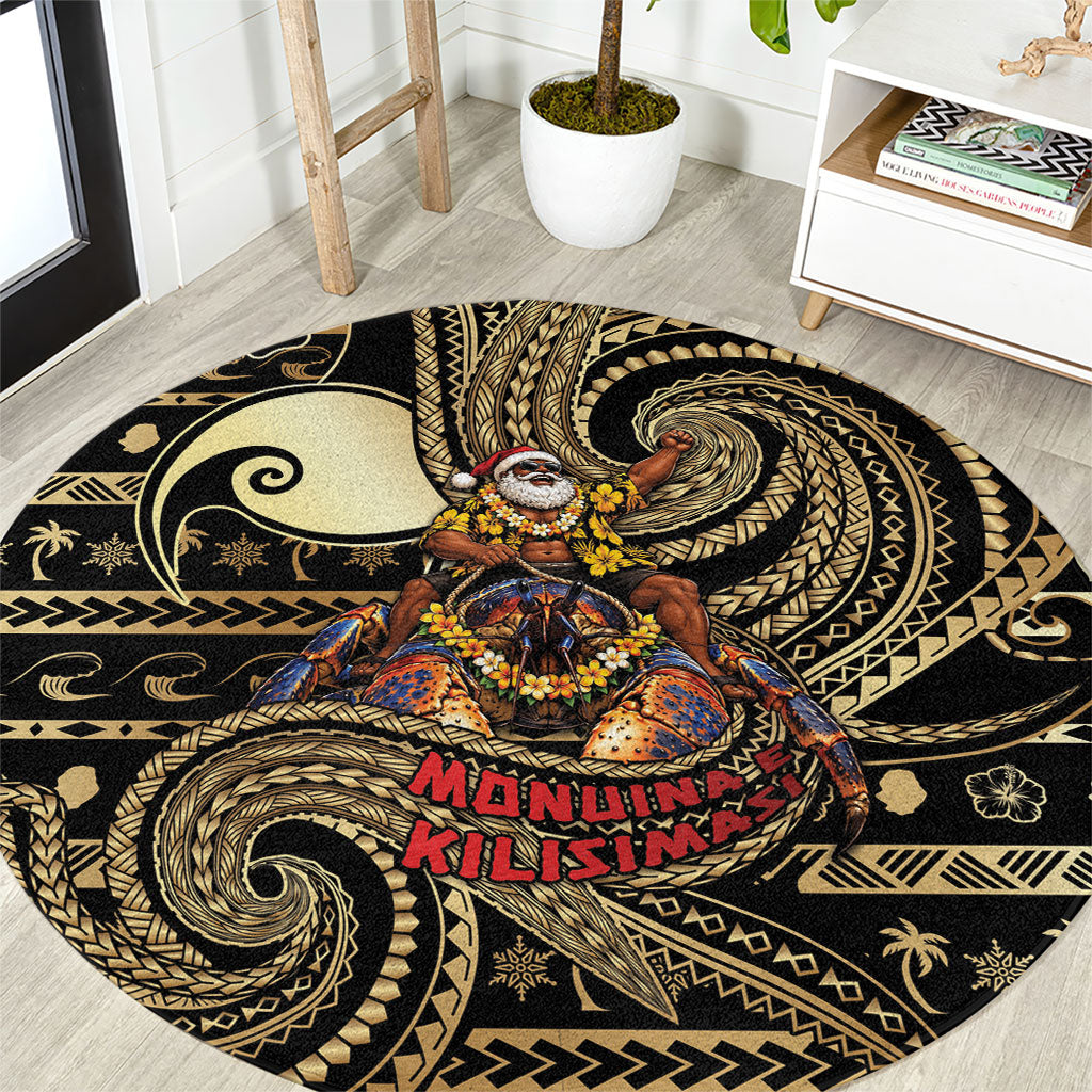 Niue Christmas Round Carpet Santa Riding Coconut Crab DT05 Gold - Polynesian Pride