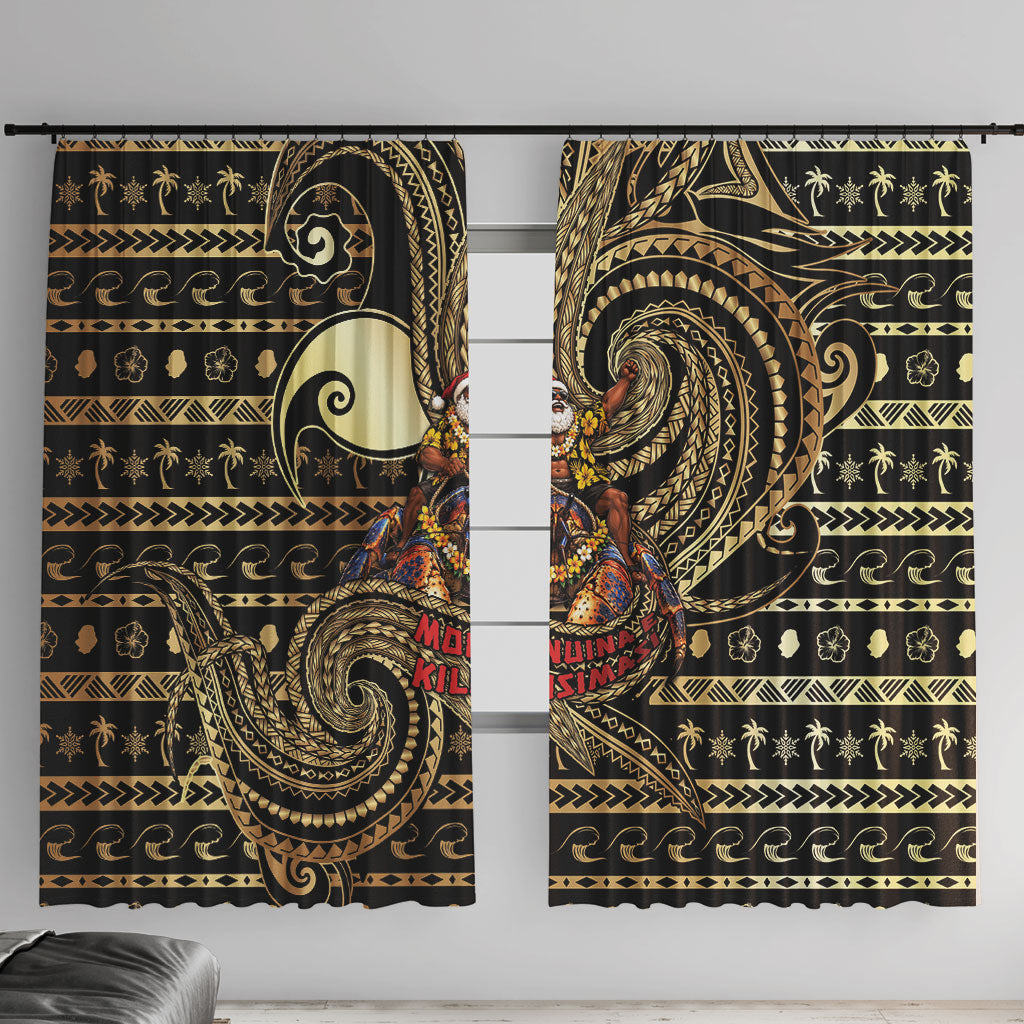Niue Christmas Window Curtain Santa Riding Coconut Crab DT05 With Hooks Gold - Polynesian Pride