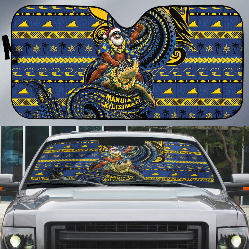 Tokelau Christmas Auto Sun Shade Santa Riding Sea Turtle