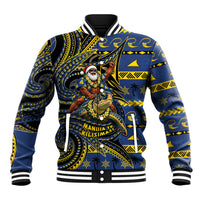 Tokelau Christmas Baseball Jacket Santa Riding Sea Turtle DT05 Unisex Navy - Polynesian Pride